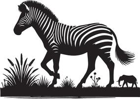 zebra and elephant silhouette on a white background vector