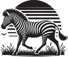 zebra silhouette silhouette of a zebra in the grass with a sunset background vector
