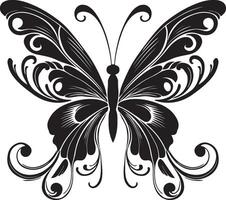 a black and white butterfly with swirls on it vector