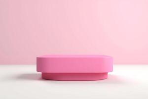 3D pink podium against a pink background, modern concept, product display, mockup, showroom, showcase. Two square shape podiums with rounded corners. White floor. photo
