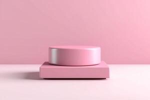 Pink product stage podium background and beauty bokeh light pedestal platform template mockup design or luxury pastel display on empty abstract cosmetic scene stand showcase backdrop. photo