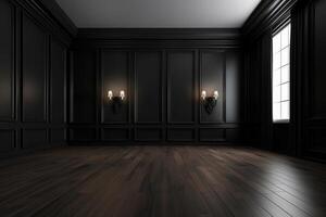 3d black interior with classic panels. photo