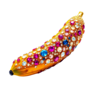 A banana decorated with colorful gems isolated on a transparent background png