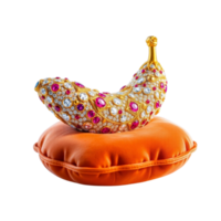 A banana decorative object with gems on it isolated on a transparent background png
