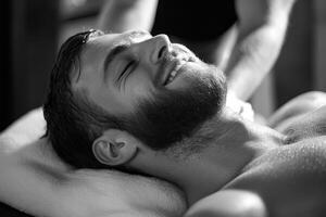 Relaxation and rejuvenation unfold as a skilled therapist provides a soothing massage experience in a tranquil spa setting photo