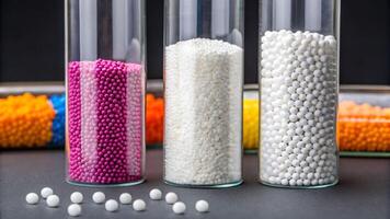 Exploring particle characteristics of activated alumina granules laboratory setting scientific analysis close-up view research concept photo