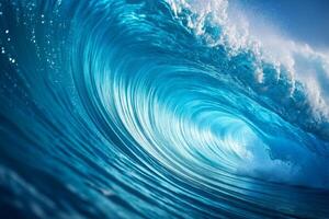 Vibrant blue energy particles in a swirling pulsating wave ocean nature photography underwater dynamic movement photo