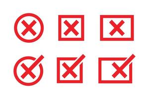 Red Cross Marks, Circle Box and Rectangle Icons vector