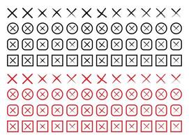 Cross Marks Icons set, empty middle black and red flat rejection sign symbol vector
