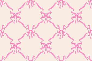 Coquette seamless pattern, print. Pink bows. Trendy hand drawn design vector