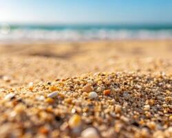 Panoramic close-up view of sand grains seaside nature photography coastal environment macro perspective photo