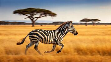 Zebra running in motion african savannah wildlife photography vibrant environment dynamic viewpoint capturing vitality photo
