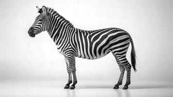 Dynamic zebra portrait studio environment capturing vitality in animal photography minimalistic white background photo