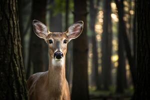 Summertime serenity white-tailed deer standing in enchanted forest nature tranquil environment close view photo