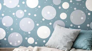 Summertime decor inspiration cozy bedroom wallpaper design relaxed atmosphere close-up view creative concepts photo