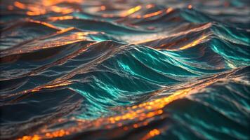 Cyan ocean waves overlay at sunset abstract background in nature captivating seascape view photo