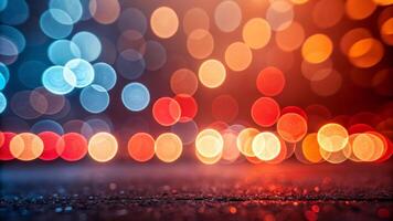 Cyan overlay bokeh lights urban night scene abstract background soft blurred colors vibrant atmosphere photo