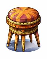 A stool with a wooden base and a colorful pattern vector