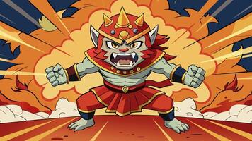 A cartoon character with a red and orange outfit and a sword vector