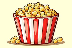Popcorn in a red and white striped bucket vector