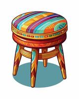 Colorful stool with wooden legs and colorful seat vector