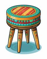 A wooden stool with colorful tribal patterns vector