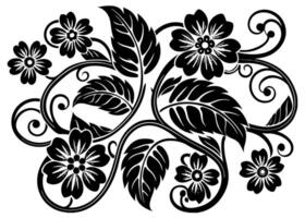 A black and white floral design with leaves vector