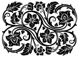 A black and white floral design with leaves vector