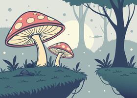 Mushrooms in the forest at night vector