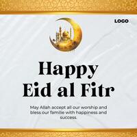 White Brown Eid al Fitr Mubarak Greeting for Instagram Post template