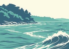 A poster of a wave crashing into the ocean vector
