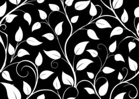 A black and white floral pattern with leaves vector
