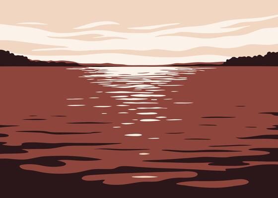 A sunset over the water with a boat in the distance