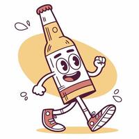 A cartoon beer bottle running with a smile vector