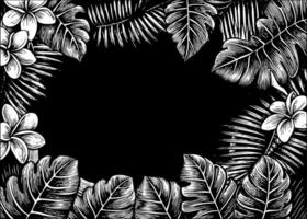 illustration of a tropical frame with palm leaves and flowers vector