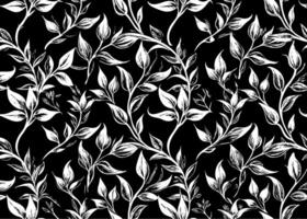 Seamless pattern with white leaves on black background vector