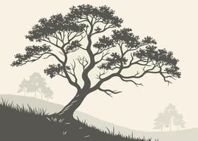 illustration of a tree on a hill vector