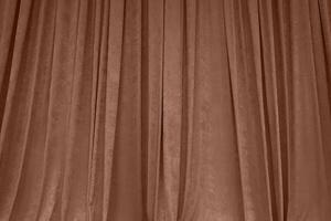 Color of the year 2025 Mocha Mousse. Beige Closed Curtain in Theater, Theater Performance Concept in Theater, Copy Space photo