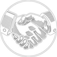 a drawing of two hands shaking hands in a circle vector
