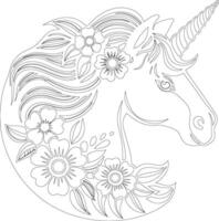 a unicorn with flowers on its head coloring page vector