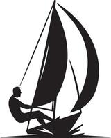 Sailor sailing boat silhouette illustration vector