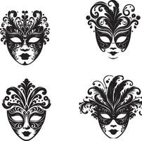 Four venetian masks with ornate designs vector