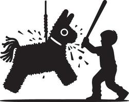 A boy is swinging a bat at a pinata vector