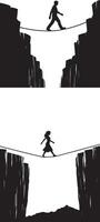 Two silhouettes of people walking on a rope vector