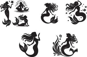 Mermaid silhouettes on white background vector