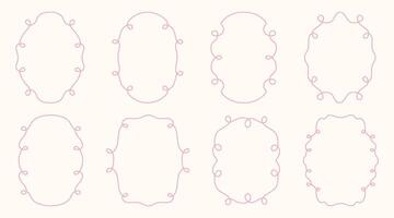 Set of pink hand drawn decorative frames. Elegant vintage outline borders for design and decoration. Perfect for invitations and greeting cards vector