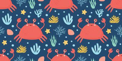 Childish seamless pattern with red crabs vector