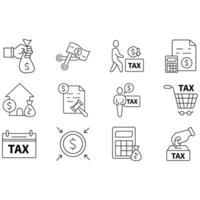 tax icons set. Set of editable stroke icons.Set of tax. vector