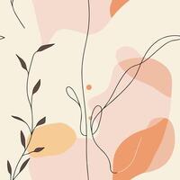 a pattern with leaves and flowers in a light pink and beige color scheme vector