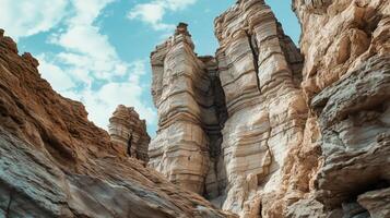 The rock formations in the canyon are very tall photo